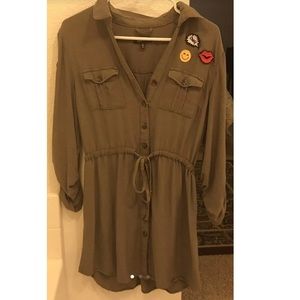 Army green dress with patches